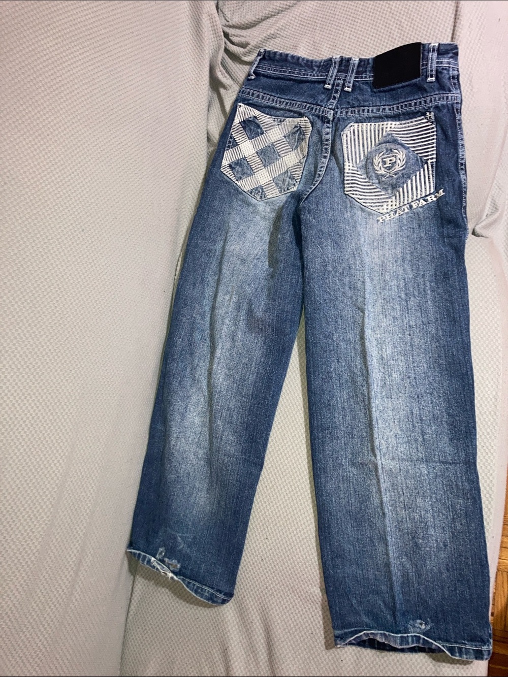 Phat Farm vintage Men's Blue Straight Jeans with Patterned Back Pockets